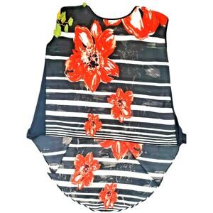 Signature Studio Womens Top Plus Size L Black Floral Hi-Low Sleeveless Shirt 0X